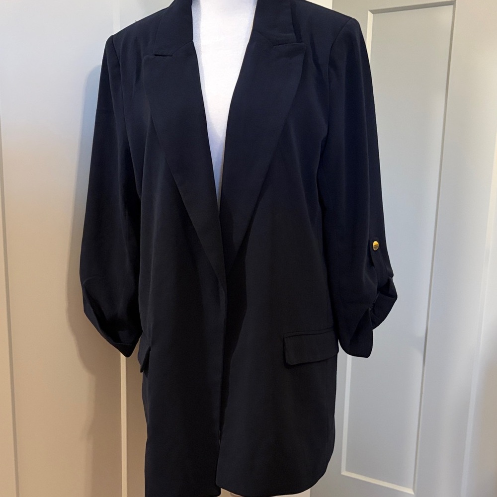 NWT Tahari Womens Navy Adjustable Sleeves Blazer Size L Tailored Nautical